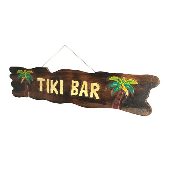 39 In. Hand Carved `Tiki Bar` Sign with Palm Trees - Picture 1 of 7